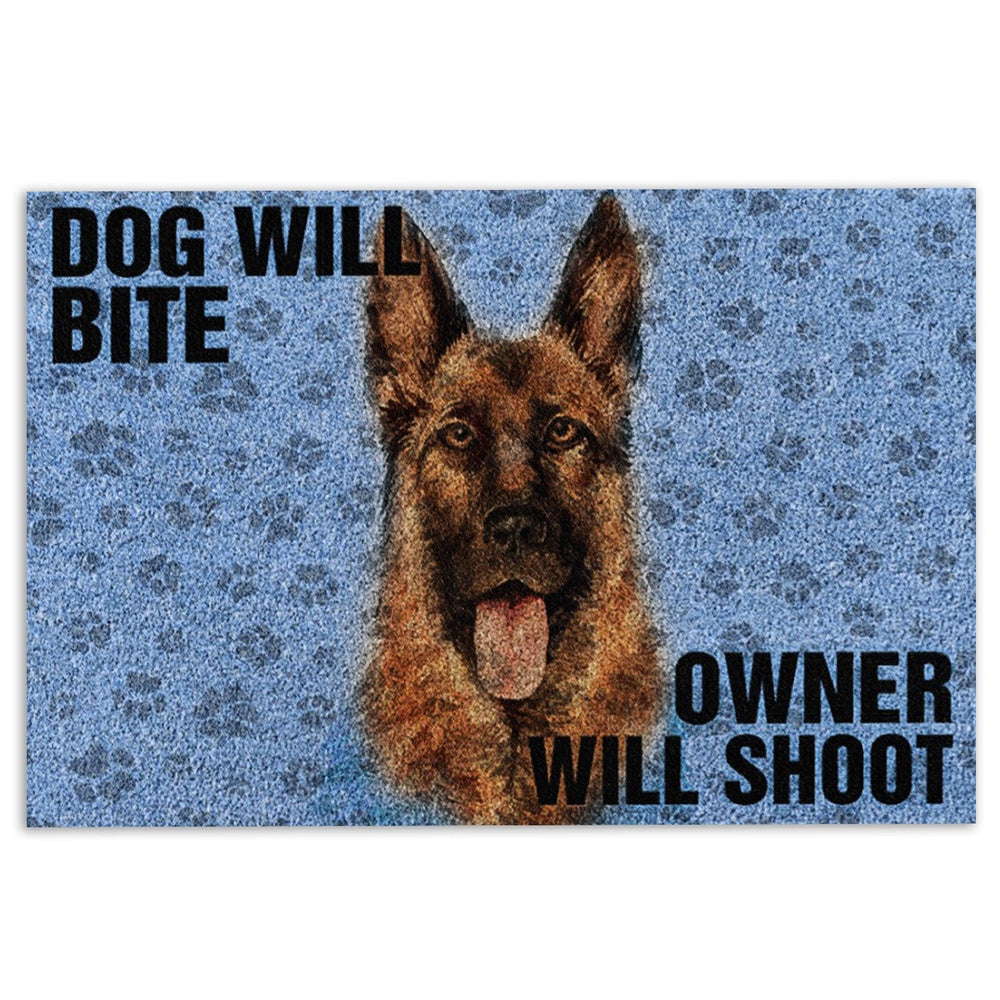 German Shepherd Welcome Doormat, German Shepherd Dog Will Bite Owner Will Shoot Welcome Doormat, Pets Home Decor Door Mat