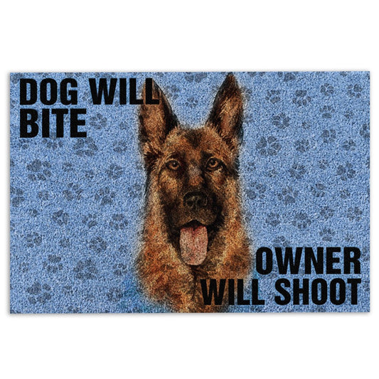 German Shepherd Welcome Doormat, German Shepherd Dog Will Bite Owner Will Shoot Welcome Doormat, Pets Home Decor Door Mat