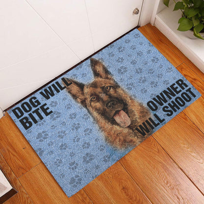 German Shepherd Welcome Doormat, German Shepherd Dog Will Bite Owner Will Shoot Welcome Doormat, Pets Home Decor Door Mat