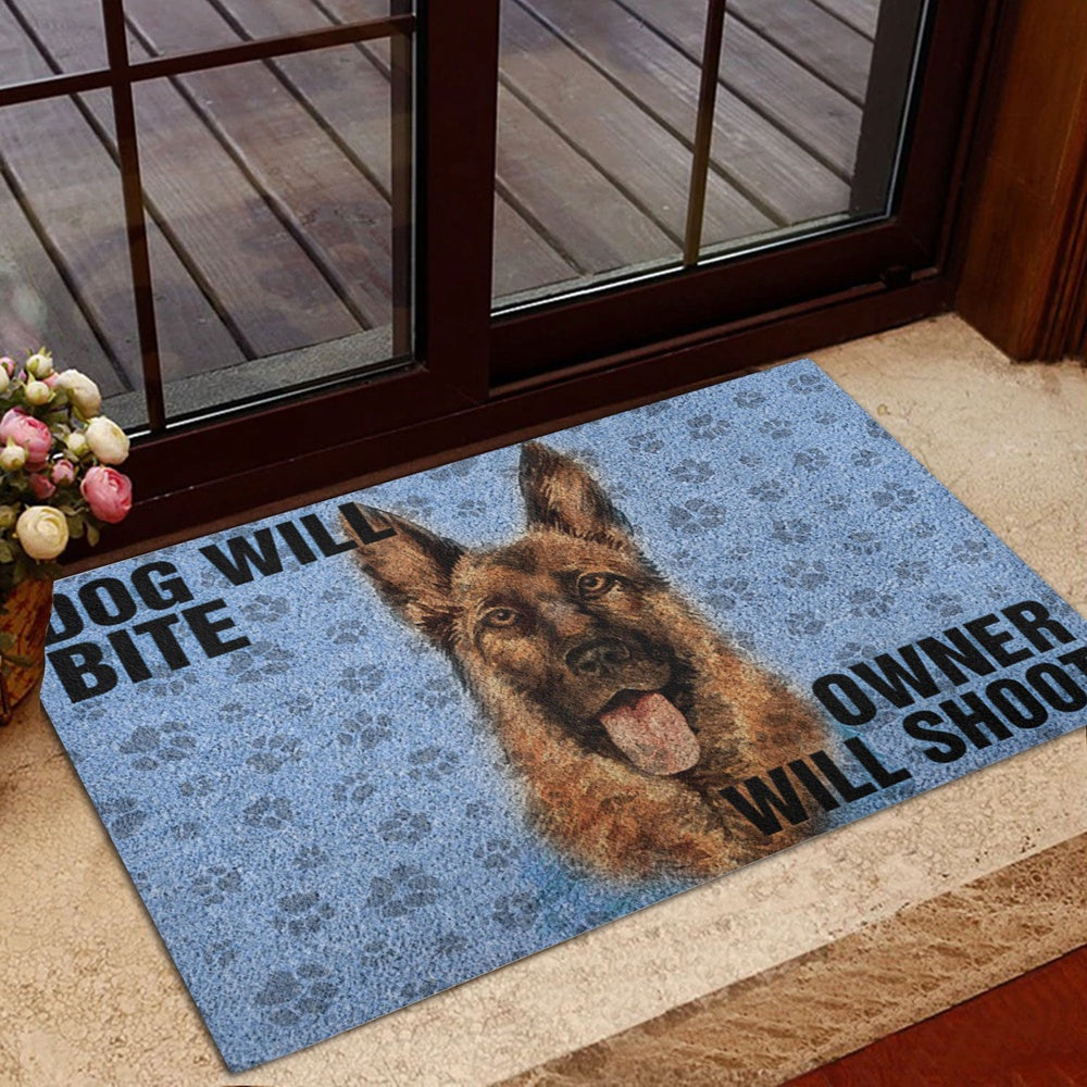 German Shepherd Welcome Doormat, German Shepherd Dog Will Bite Owner Will Shoot Welcome Doormat, Pets Home Decor Door Mat