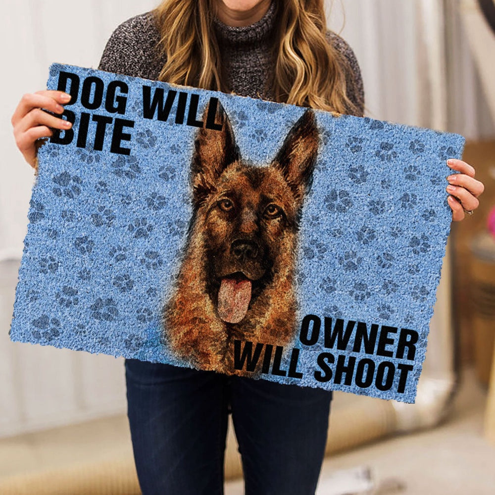 German Shepherd Welcome Doormat, German Shepherd Dog Will Bite Owner Will Shoot Welcome Doormat, Pets Home Decor Door Mat