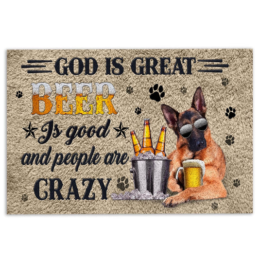 German Shepherd Welcome Doormat, German Shepherd God Is Great Beer Is Good And People Are Crazy Welcome Doormat, Pets Home Decor Door Mat