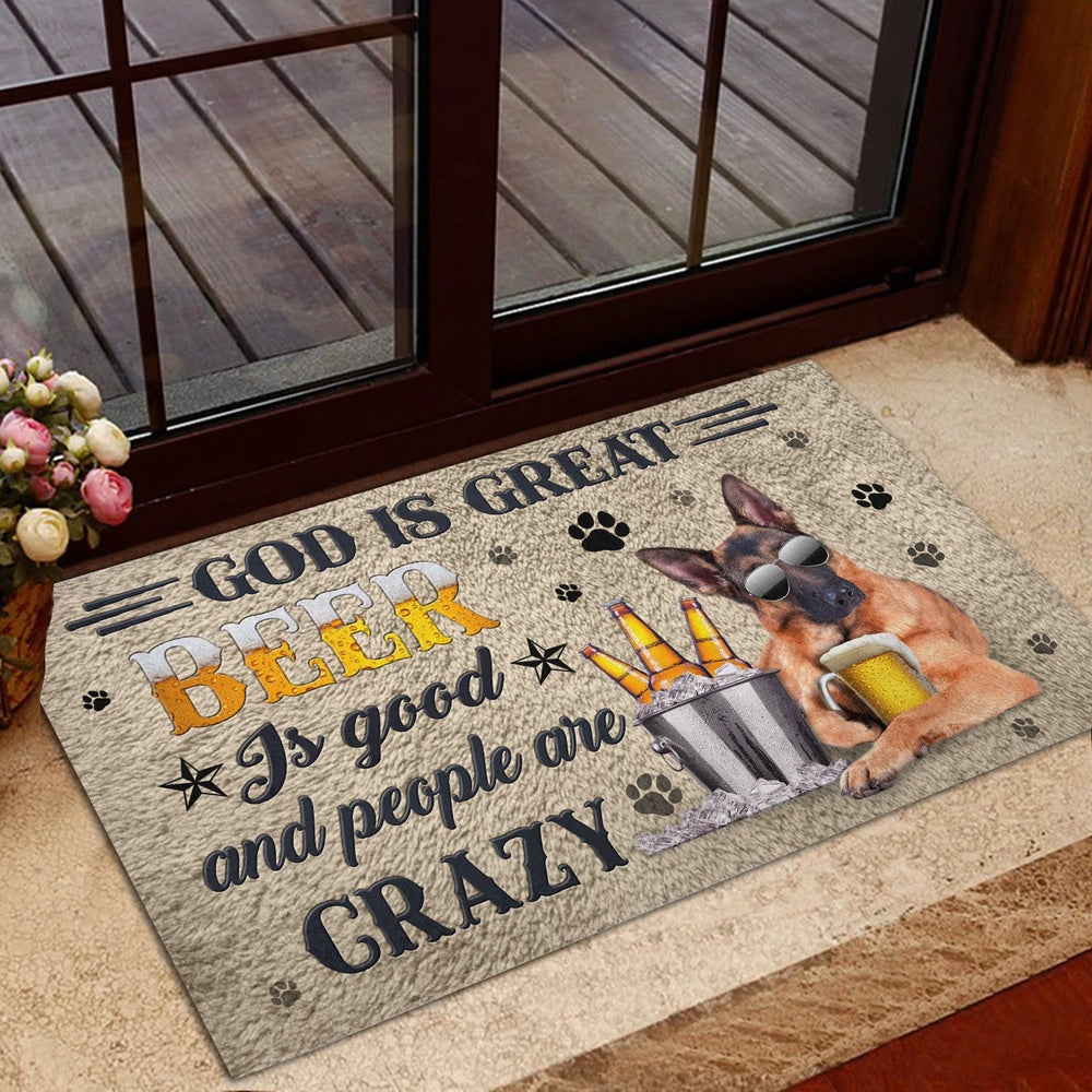 German Shepherd Welcome Doormat, German Shepherd God Is Great Beer Is Good And People Are Crazy Welcome Doormat, Pets Home Decor Door Mat