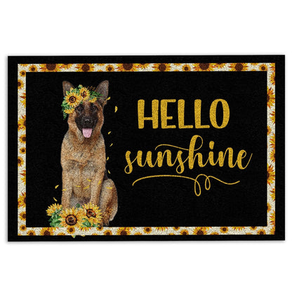 German Shepherd Welcome Doormat, German Shepherd Hello Sunflower Floral Dog Lover Black Welcome Doormat, Pets Home Decor Door Mat
