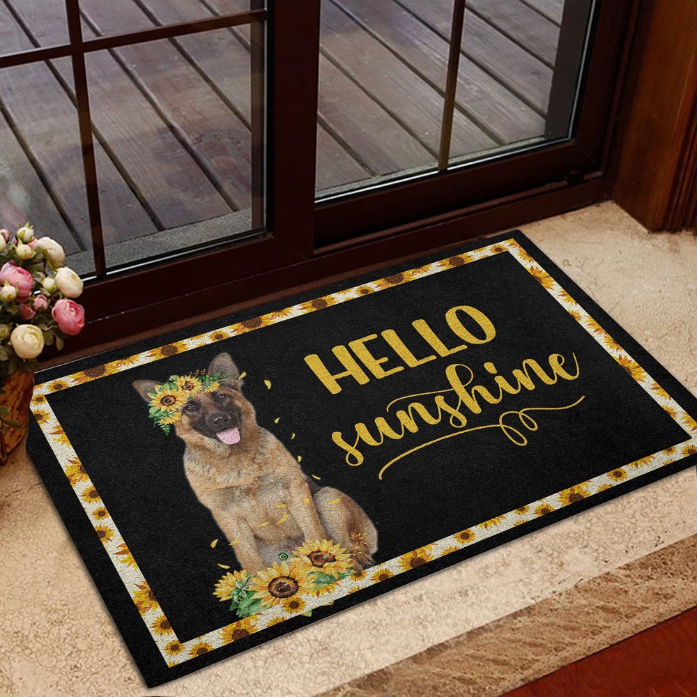 German Shepherd Welcome Doormat, German Shepherd Hello Sunflower Floral Dog Lover Black Welcome Doormat, Pets Home Decor Door Mat