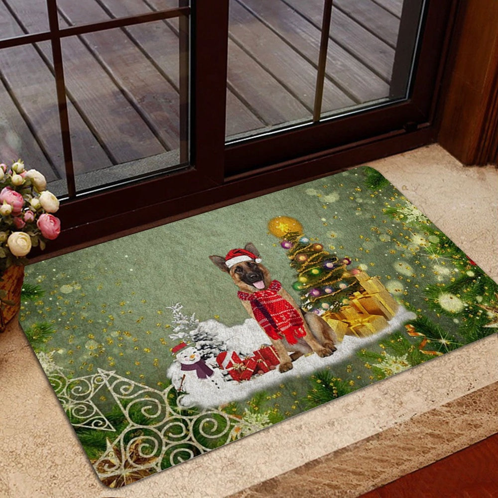 German Shepherd Welcome Doormat, German Shepherd Merry Christmas Snow Christmas Tree Xmas Holiday Welcome Doormat, Pets Home Decor Door Mat