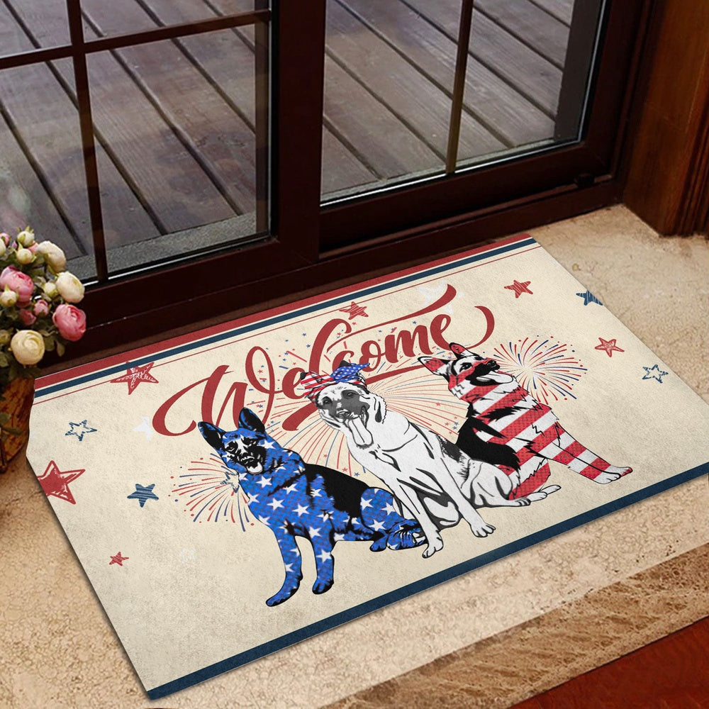 German Shepherd Welcome Doormat, German Shepherd Patriotic American 4Th Of July Independence Day Welcome Doormat, Pets Home Decor Door Mat