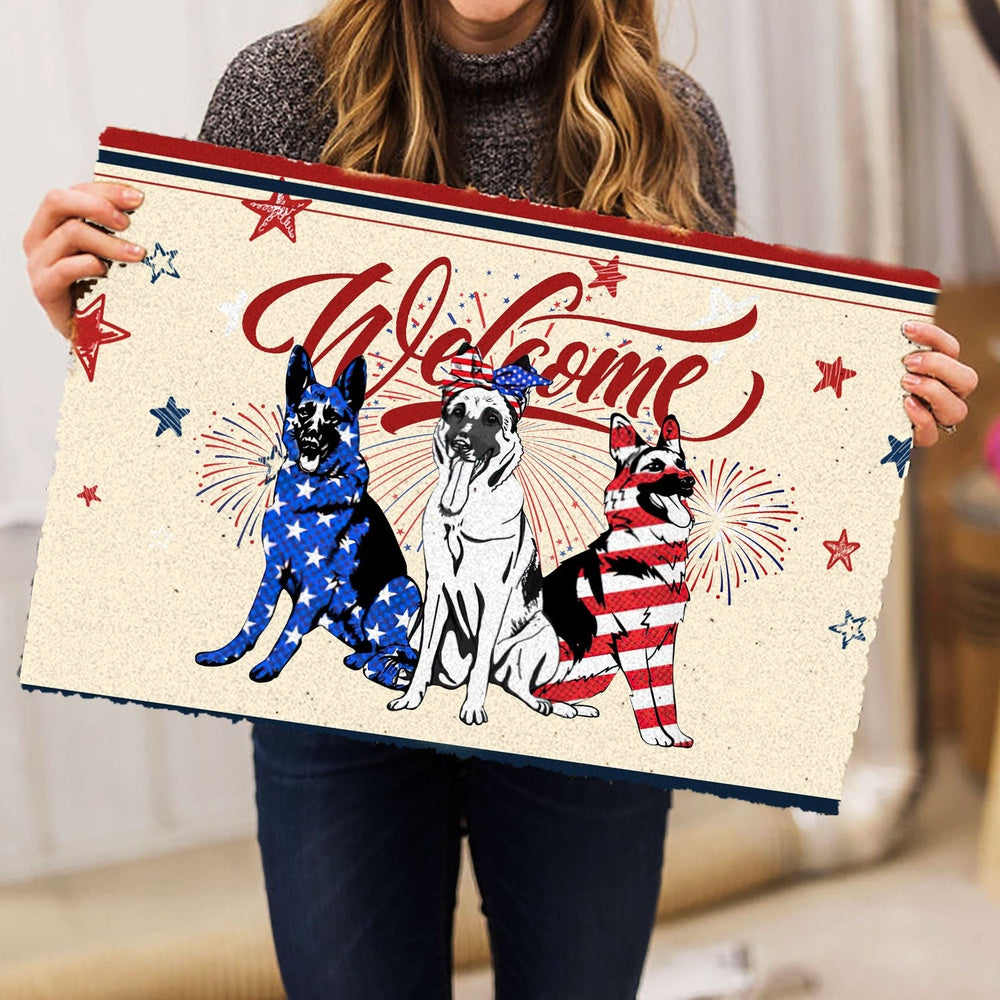 German Shepherd Welcome Doormat, German Shepherd Patriotic American 4Th Of July Independence Day Welcome Doormat, Pets Home Decor Door Mat