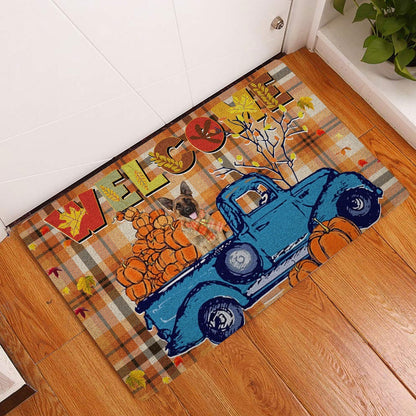 German Shepherd Welcome Doormat, German Shepherd Pumpkin Truck Welcome Autumn Happy Fall Y'all Welcome Doormat, Pets Home Decor Door Mat