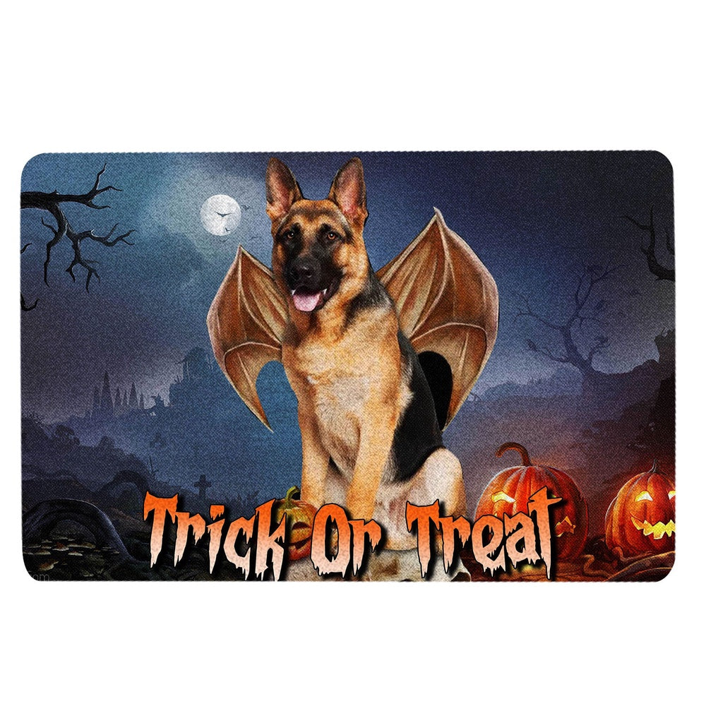 German Shepherd Welcome Doormat, German Shepherd Trick Or Treat Boo Halloween Moon Night Pumpkin Welcome Doormat, Pets Home Decor Door Mat