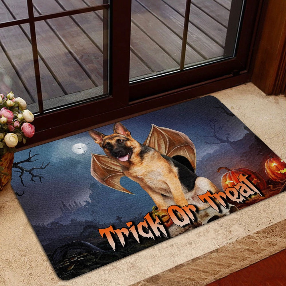 German Shepherd Welcome Doormat, German Shepherd Trick Or Treat Boo Halloween Moon Night Pumpkin Welcome Doormat, Pets Home Decor Door Mat