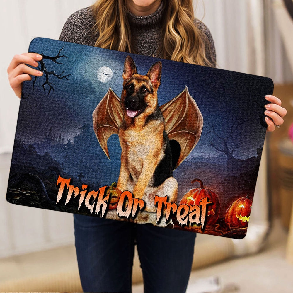 German Shepherd Welcome Doormat, German Shepherd Trick Or Treat Boo Halloween Moon Night Pumpkin Welcome Doormat, Pets Home Decor Door Mat