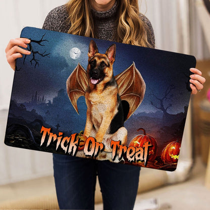 German Shepherd Welcome Doormat, German Shepherd Trick Or Treat Boo Halloween Moon Night Pumpkin Welcome Doormat, Pets Home Decor Door Mat
