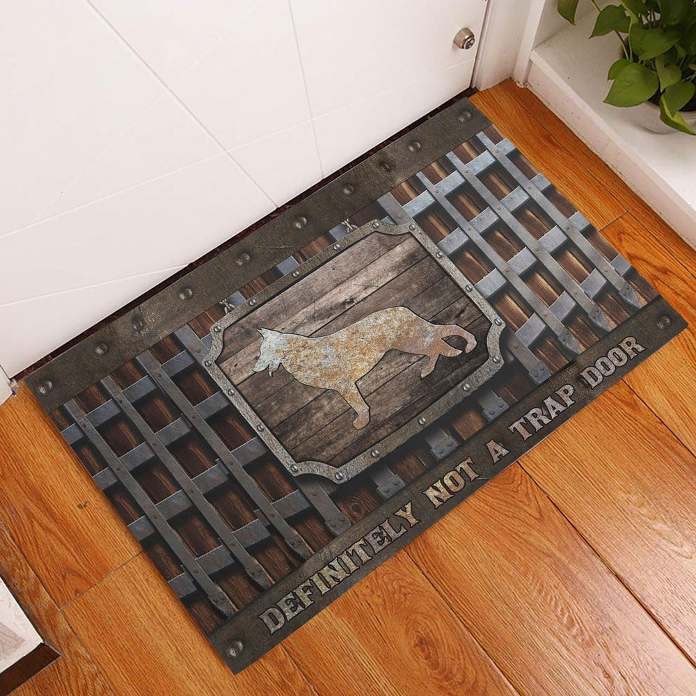 German Shepherd Welcome Doormat, German Shepherd definitely not a trap door Metal Hatch Pattern Welcome Doormat, Pets Home Decor Door Mat