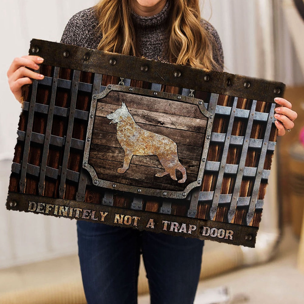 German Shepherd Welcome Doormat, German Shepherd definitely not a trap door Metal Hatch Pattern Welcome Doormat, Pets Home Decor Door Mat