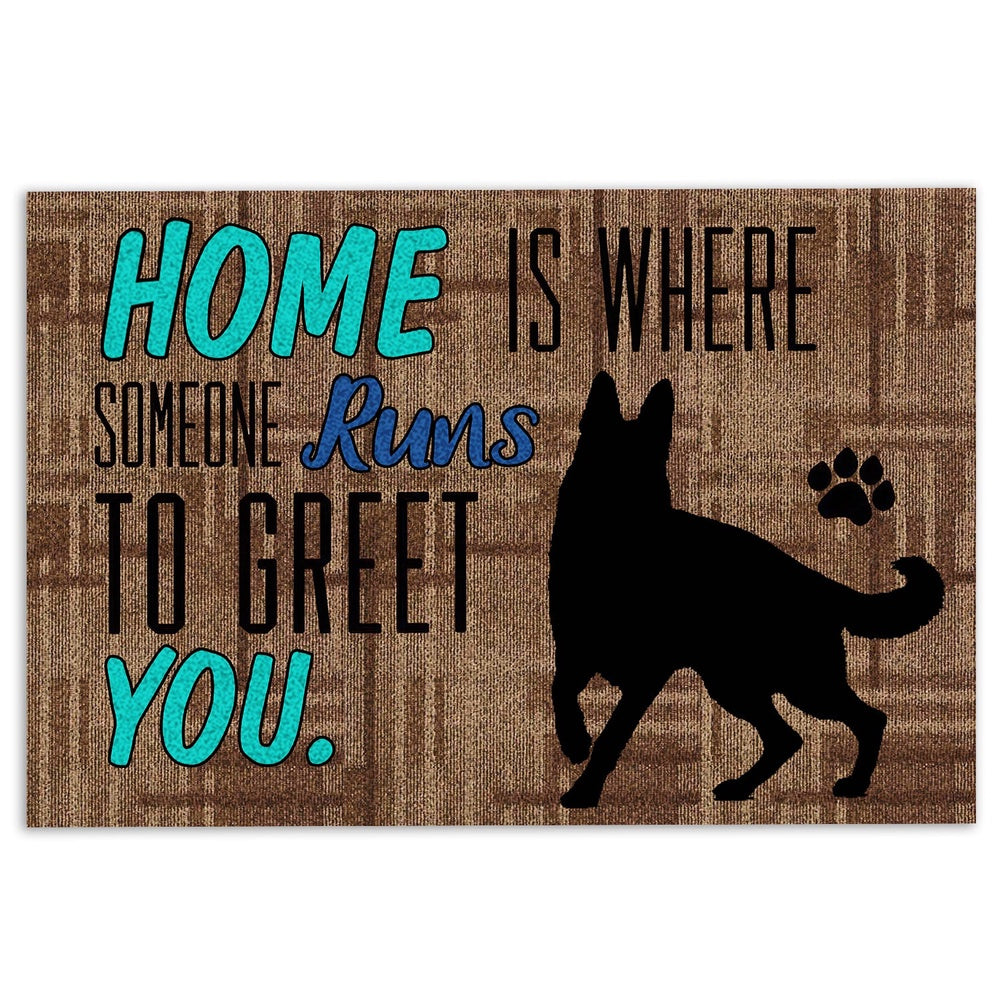 German Shepherd Welcome Doormat, Home Is Where Someone Runs To Greet You German Shepherd Dog Welcome Doormat, Pets Home Decor Door Mat