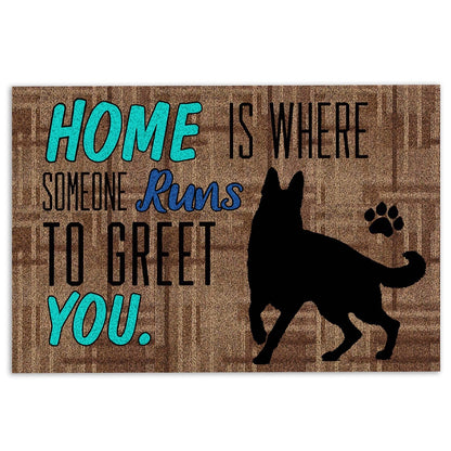 German Shepherd Welcome Doormat, Home Is Where Someone Runs To Greet You German Shepherd Dog Welcome Doormat, Pets Home Decor Door Mat