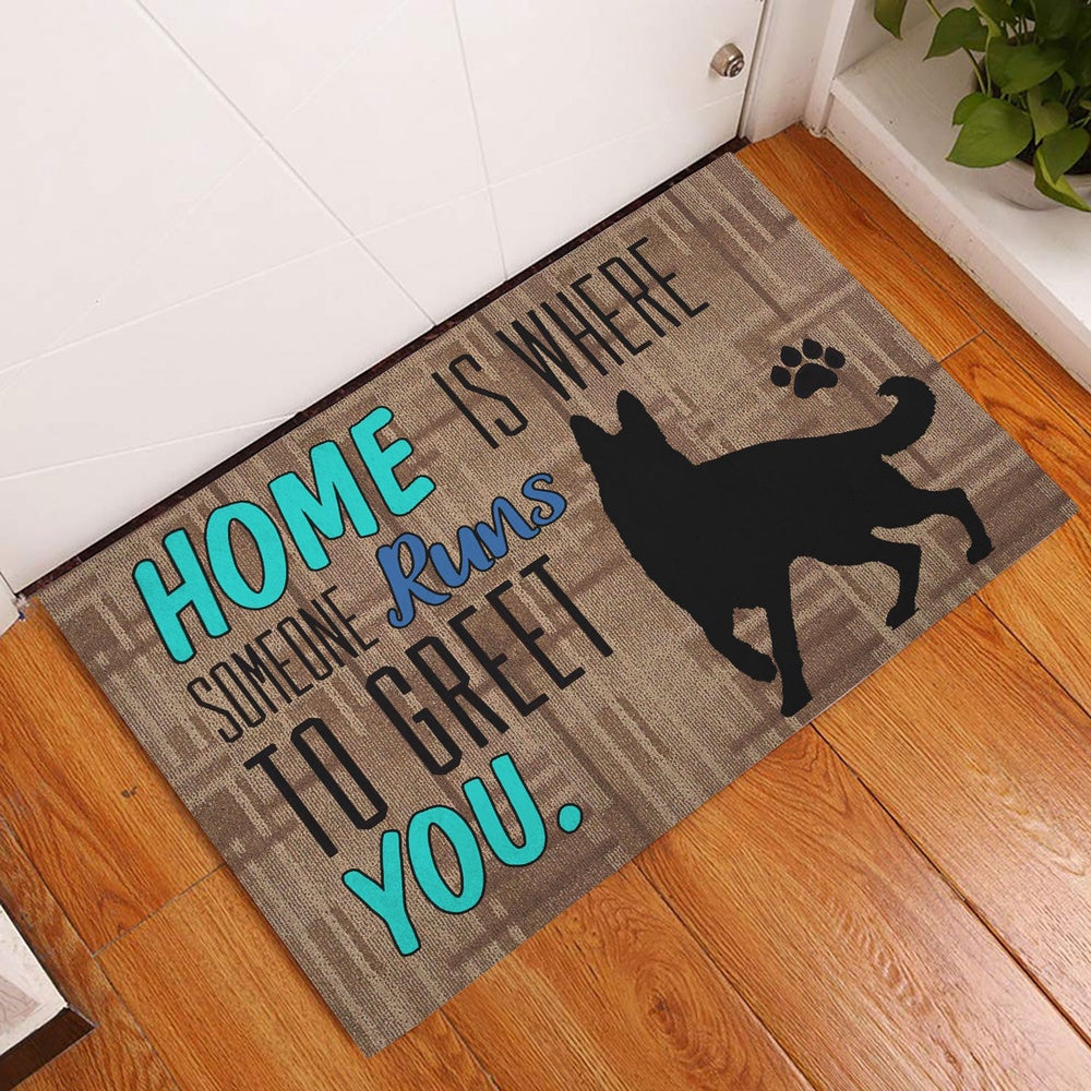 German Shepherd Welcome Doormat, Home Is Where Someone Runs To Greet You German Shepherd Dog Welcome Doormat, Pets Home Decor Door Mat