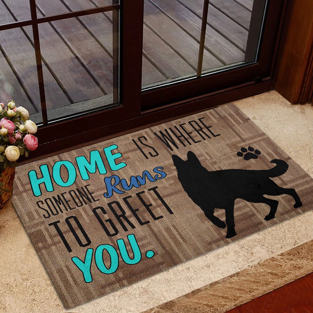German Shepherd Welcome Doormat, Home Is Where Someone Runs To Greet You German Shepherd Dog Welcome Doormat, Pets Home Decor Door Mat