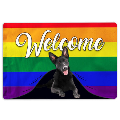 German Shepherd Welcome Doormat, LGBT Black German Shepherd Dog Welcome Pride Rainbow Flag Welcome Doormat, Pets Home Decor Door Mat
