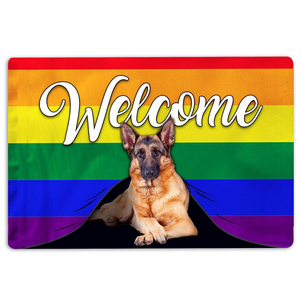German Shepherd Welcome Doormat, LGBT German Shepherd Dog Welcome Pride Rainbow Flag Welcome Doormat, Pets Home Decor Door Mat
