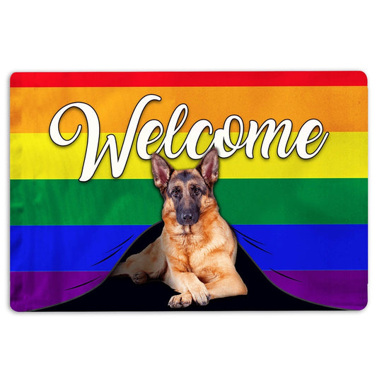 German Shepherd Welcome Doormat, LGBT German Shepherd Dog Welcome Pride Rainbow Flag Welcome Doormat, Pets Home Decor Door Mat