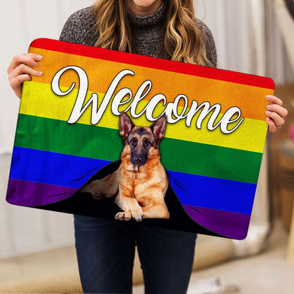 German Shepherd Welcome Doormat, LGBT German Shepherd Dog Welcome Pride Rainbow Flag Welcome Doormat, Pets Home Decor Door Mat