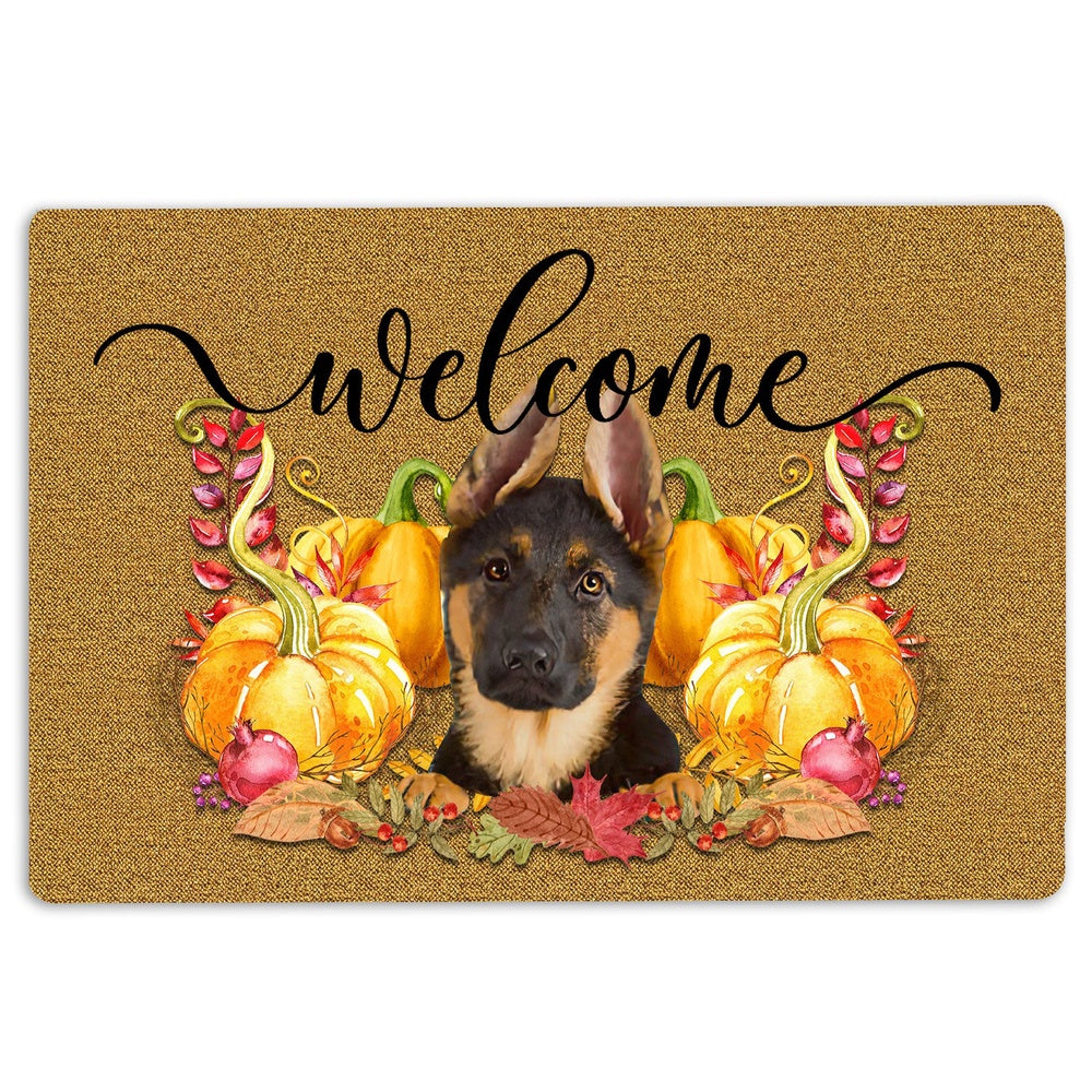 German Shepherd Welcome Doormat, Pumpkin Spice German Shepherd Dog Welcome Fall Autumn Welcome Doormat, Pets Home Decor Door Mat