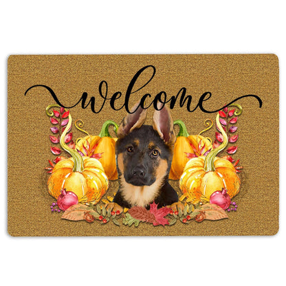 German Shepherd Welcome Doormat, Pumpkin Spice German Shepherd Dog Welcome Fall Autumn Welcome Doormat, Pets Home Decor Door Mat