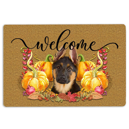 German Shepherd Welcome Doormat, Pumpkin Spice German Shepherd Dog Welcome Fall Autumn Welcome Doormat, Pets Home Decor Door Mat