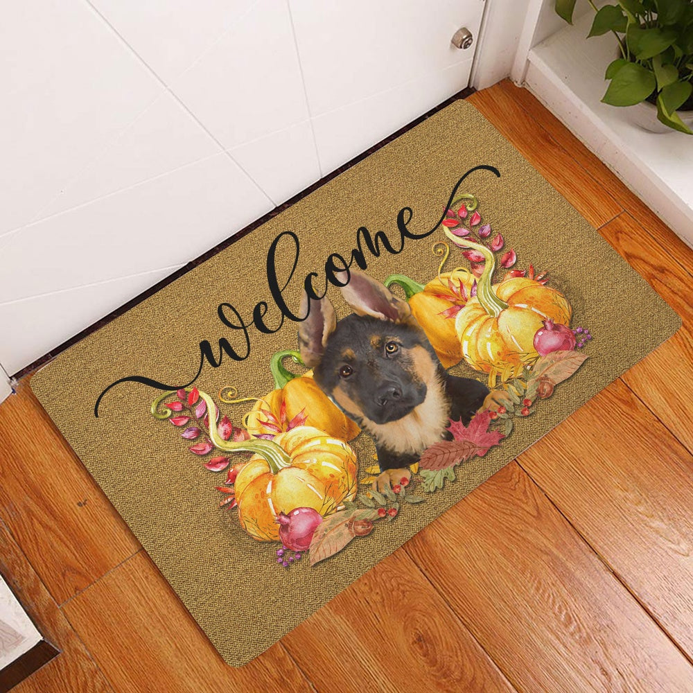German Shepherd Welcome Doormat, Pumpkin Spice German Shepherd Dog Welcome Fall Autumn Welcome Doormat, Pets Home Decor Door Mat