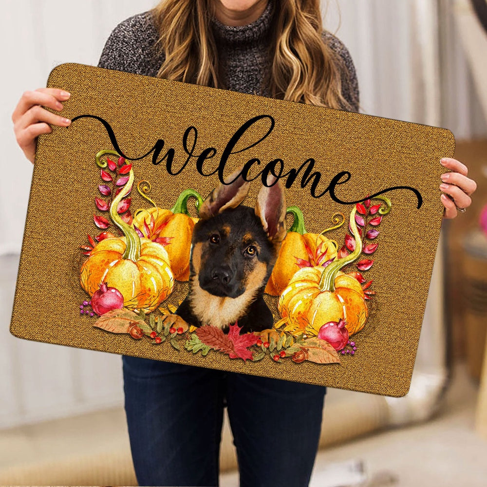 German Shepherd Welcome Doormat, Pumpkin Spice German Shepherd Dog Welcome Fall Autumn Welcome Doormat, Pets Home Decor Door Mat