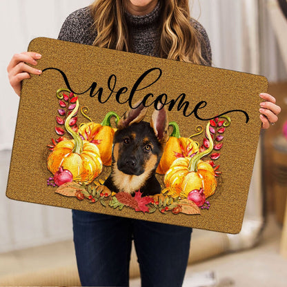 German Shepherd Welcome Doormat, Pumpkin Spice German Shepherd Dog Welcome Fall Autumn Welcome Doormat, Pets Home Decor Door Mat