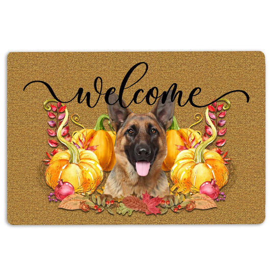 German Shepherd Welcome Doormat, Pumpkin Spice German Shepherd Welcome Fall Autumn Welcome Doormat, Pets Home Decor Door Mat