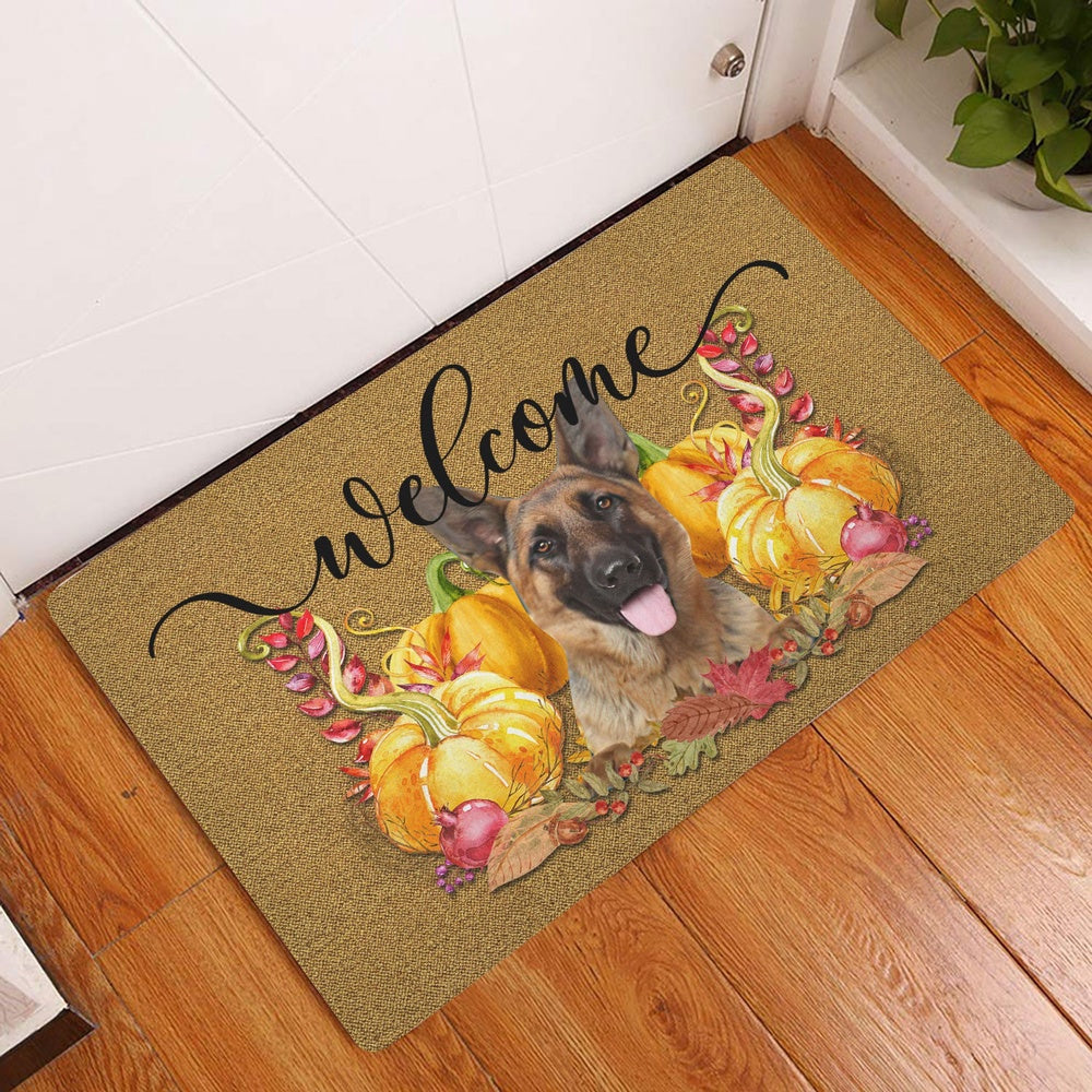 German Shepherd Welcome Doormat, Pumpkin Spice German Shepherd Welcome Fall Autumn Welcome Doormat, Pets Home Decor Door Mat