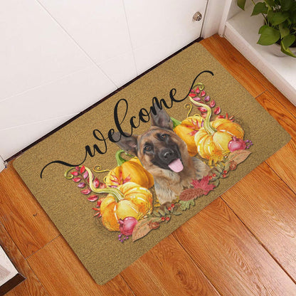 German Shepherd Welcome Doormat, Pumpkin Spice German Shepherd Welcome Fall Autumn Welcome Doormat, Pets Home Decor Door Mat