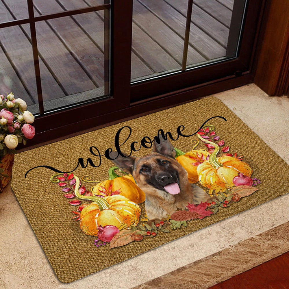 German Shepherd Welcome Doormat, Pumpkin Spice German Shepherd Welcome Fall Autumn Welcome Doormat, Pets Home Decor Door Mat