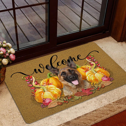 German Shepherd Welcome Doormat, Pumpkin Spice German Shepherd Welcome Fall Autumn Welcome Doormat, Pets Home Decor Door Mat