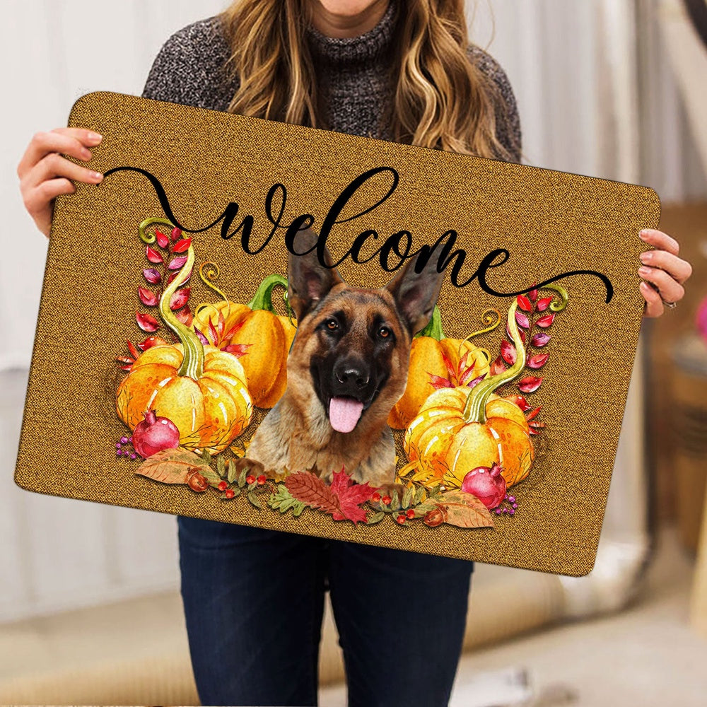 German Shepherd Welcome Doormat, Pumpkin Spice German Shepherd Welcome Fall Autumn Welcome Doormat, Pets Home Decor Door Mat