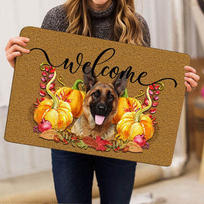 German Shepherd Welcome Doormat, Pumpkin Spice German Shepherd Welcome Fall Autumn Welcome Doormat, Pets Home Decor Door Mat