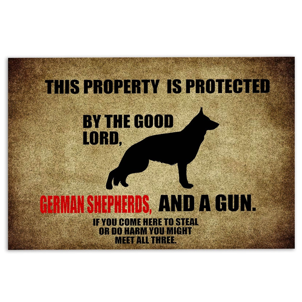 German Shepherd Welcome Doormat, This Property Is Protected By The Good Lord, A German Shepherd Welcome Doormat, Pets Home Decor Door Mat