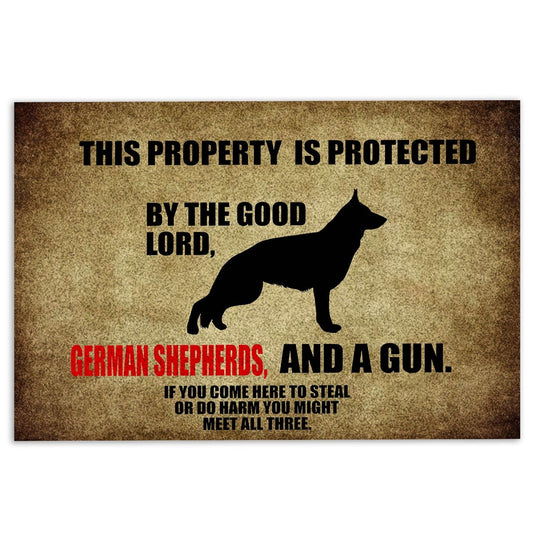 German Shepherd Welcome Doormat, This Property Is Protected By The Good Lord, A German Shepherd Welcome Doormat, Pets Home Decor Door Mat