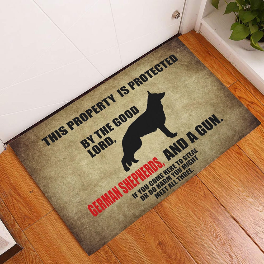 German Shepherd Welcome Doormat, This Property Is Protected By The Good Lord, A German Shepherd Welcome Doormat, Pets Home Decor Door Mat