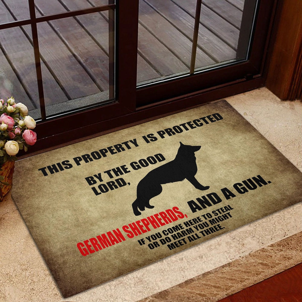 German Shepherd Welcome Doormat, This Property Is Protected By The Good Lord, A German Shepherd Welcome Doormat, Pets Home Decor Door Mat