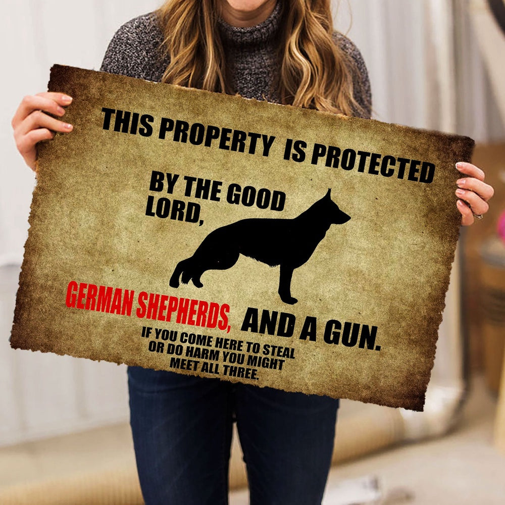 German Shepherd Welcome Doormat, This Property Is Protected By The Good Lord, A German Shepherd Welcome Doormat, Pets Home Decor Door Mat