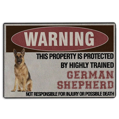 German Shepherd Welcome Doormat, This Property is Protected by a Highly Trained German Shepherd Welcome Doormat, Pets Home Decor Door Mat