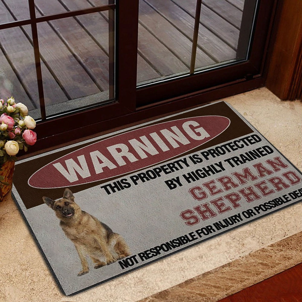 German Shepherd Welcome Doormat, This Property is Protected by a Highly Trained German Shepherd Welcome Doormat, Pets Home Decor Door Mat