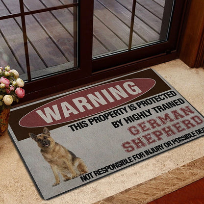 German Shepherd Welcome Doormat, This Property is Protected by a Highly Trained German Shepherd Welcome Doormat, Pets Home Decor Door Mat