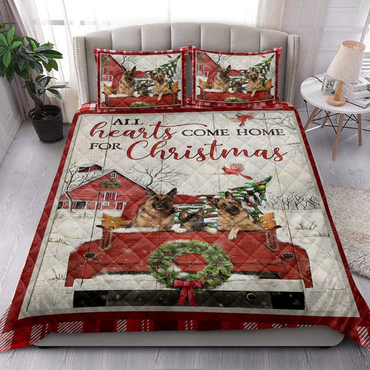 German Shepherd With Truckmas Tree Cozy Farmho Use Red Plaid Bedding Set, Christmas Beddings, Xmas Bedding Sets