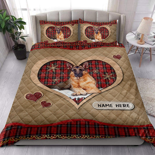 German Shepherdmas Heart Red Plaid Bedding Set, Christmas Beddings, Xmas Bedding Sets